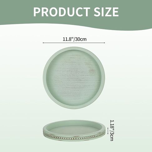 Hanobe Sage Green Tray Decor: Round Decorative Tray for Coffee Table Centerpiece - Wooden Candle Plate Holder for Rustic Farmhouse Home Living Room Kitchen Counter in Saudi Arabia