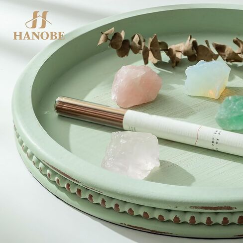 Hanobe Sage Green Tray Decor: Round Decorative Tray for Coffee Table Centerpiece - Wooden Candle Plate Holder for Rustic Farmhouse Home Living Room Kitchen Counter in Saudi Arabia