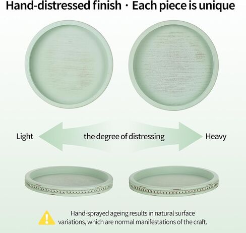 Hanobe Sage Green Tray Decor: Round Decorative Tray for Coffee Table Centerpiece - Wooden Candle Plate Holder for Rustic Farmhouse Home Living Room Kitchen Counter in Saudi Arabia