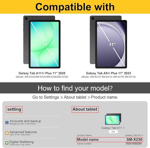 حافظة لوحة مفاتيح لجهاز Galaxy Tab A9 Plus 11 بوصة 2023 (الطراز: SM-X210/X215/X216/X218)، حافظة جلدية PU مع لوحة مفاتيح لاسلكية مغناطيسية قابلة للفصل لجهاز Galaxy Tablet A9+ 11 بوصة - أسود in Kuwait