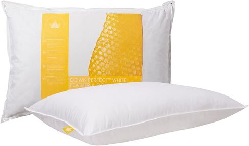 Canadian Down & Feather Co - Medium Support Down Perfect White Feather & Down Pillow Standard Size - 255 TC Shell 100% Cotton - Oeko TEX Certified in Kuwait