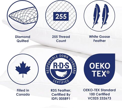 Canadian Down & Feather Co. - Quilted White Goose Feather Body Pillow 60" Long - 255 TC Shell 100% Cotton - Filled in Canada in Kuwait