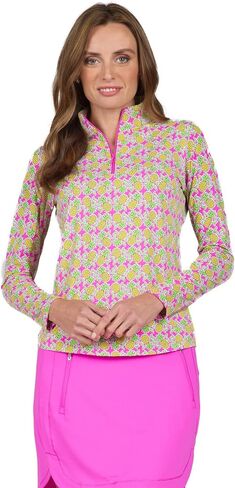 IBKUL Athleisure Wear واقي من الشمس UPF 50+ Icefil Cooling Tech Chantal طباعة كم طويل رقبة وهمية - 10540 وردي فاقع / ليموني Chantal S in Saudi Arabia