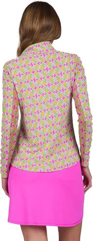 IBKUL Athleisure Wear واقي من الشمس UPF 50+ Icefil Cooling Tech Chantal طباعة كم طويل رقبة وهمية - 10540 وردي فاقع / ليموني Chantal S in Saudi Arabia