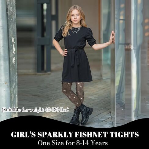 Larrel 2 Pack Girls Sparkle Tights, Shiny Stretchy Mesh Stockings for Girls Comfortable Elastic Kids Stockings for Parties Performances(Black, White) in Saudi Arabia