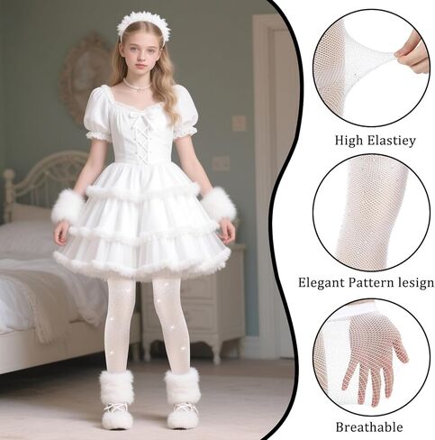 Larrel 2 Pack Girls Sparkle Tights, Shiny Stretchy Mesh Stockings for Girls Comfortable Elastic Kids Stockings for Parties Performances(Black, White) in Saudi Arabia