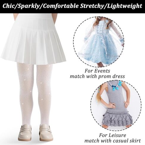 Larrel 2 Pack Girls Sparkle Tights, Shiny Stretchy Mesh Stockings for Girls Comfortable Elastic Kids Stockings for Parties Performances(Black, White) in Saudi Arabia