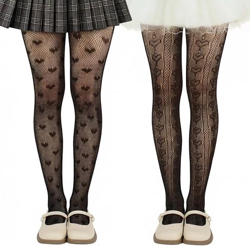 2 Pack Girls Lace Tights Kids Sheer Patterned Fishnet Stockings Dance Pantyhose for Halloween Tights in Saudi Arabia