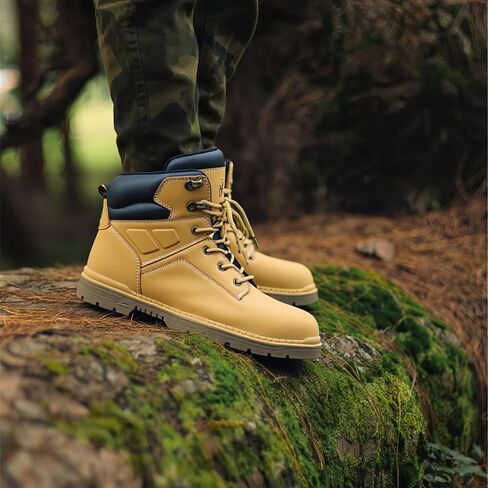 Water Resistant Work Boots Composite Toe Shoes Non Slip Construction Leather Boots Puncture Proof Indestructible Steel Toe Shoes Electrical Resistance Shoe Wheat in Saudi Arabia