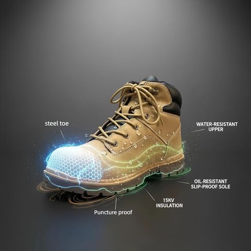 Water Resistant Work Boots Composite Toe Shoes Non Slip Construction Leather Boots Puncture Proof Indestructible Steel Toe Shoes Electrical Resistance Shoe Wheat in Saudi Arabia