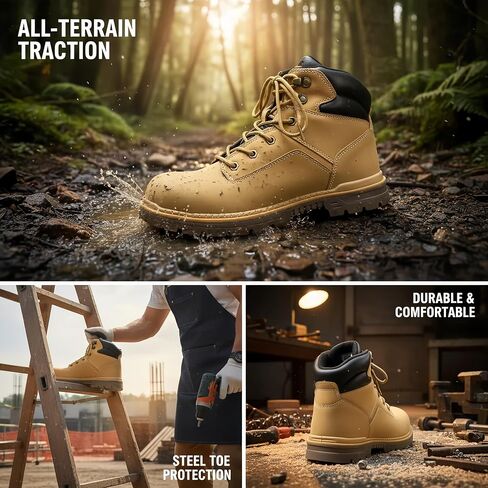 Water Resistant Work Boots Composite Toe Shoes Non Slip Construction Leather Boots Puncture Proof Indestructible Steel Toe Shoes Electrical Resistance Shoe Wheat in Saudi Arabia