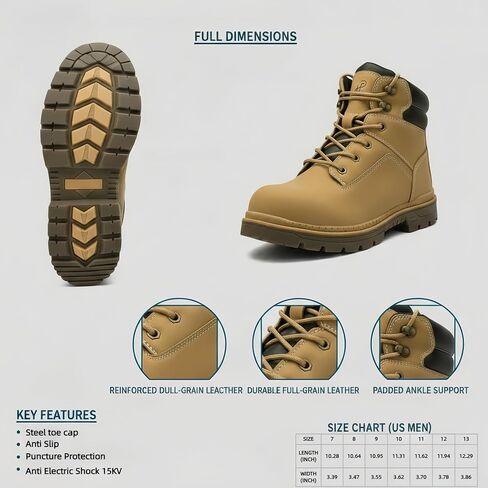 Water Resistant Work Boots Composite Toe Shoes Non Slip Construction Leather Boots Puncture Proof Indestructible Steel Toe Shoes Electrical Resistance Shoe Wheat in Saudi Arabia