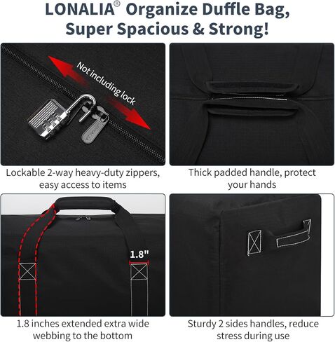 52 Inch Large Duffle Bag for Travel Camping - 180L Extra Large Heavy Duty Duffel Bag, Sport Equipment Storage Bag with 2 Sides Handles-Black in Kuwait