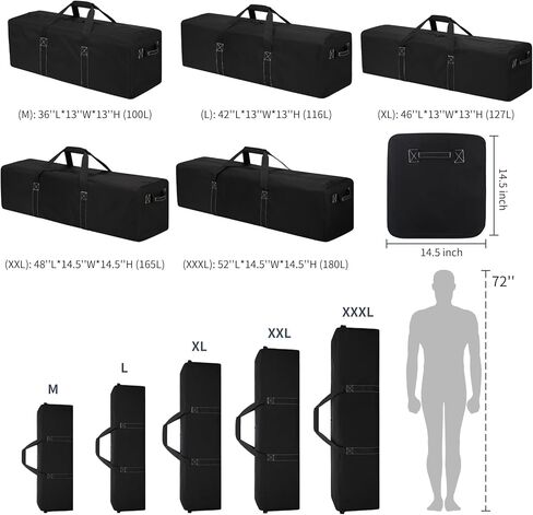 52 Inch Large Duffle Bag for Travel Camping - 180L Extra Large Heavy Duty Duffel Bag, Sport Equipment Storage Bag with 2 Sides Handles-Black in Kuwait