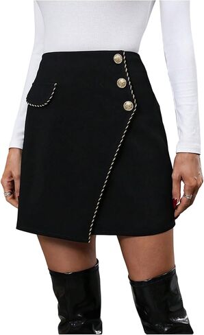 Women's Wrap Mini Skirt Elegant Button Front High Waisted Bodycon Work Office Skirts in Saudi Arabia