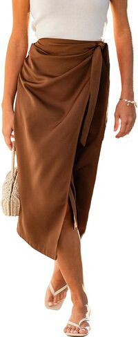 CUPSHE Women's Wrap Front Midi Skirts Flowy Self Tie Knot A Line Skirts Long Skirt Holiday in Saudi Arabia