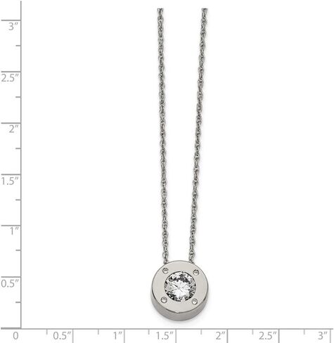 Stainless Steel Polished CZ Cubic Zirconia April Simulated Birthstone Necklace Chain - with Secure Lobster Lock Clasp in Kuwait