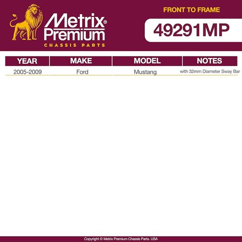Metrix Premium Chassis Parts - Front Stabilizer Bar Bushing Kit Fits 2005-2009 Ford Mustang 32 mm Diameter Bar, Replacement K201490, Made in Europe in Saudi Arabia
