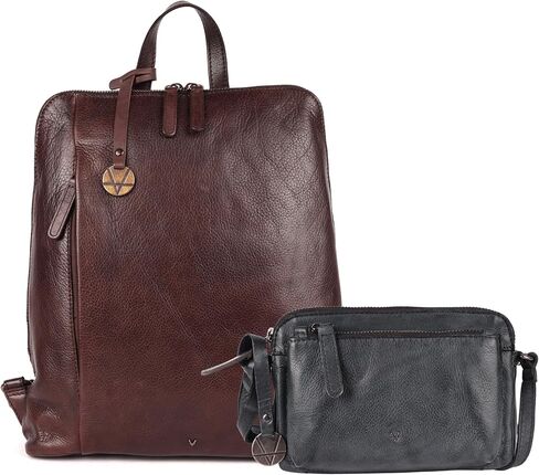 Genuine Italian Leather Bundle – 14.5" Beige Leather Backpack with Adjustable Straps & Small Crossbody Bag for Women – Stylish, Trendy, and Versatile Set for Everyday Use in Saudi Arabia