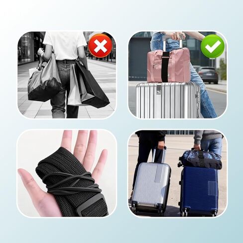 عبوتان من حزام الأمتعة للحمل على الحقيبة، أشرطة موصل قوية قابلة للتعديل متعددة الاستخدام، حزام سفر مرن أسود لحقيبة السفر، حقيبة الظهر، حقيبة اليد، سهل الالتفاف، خفيف الوزن in Kuwait
