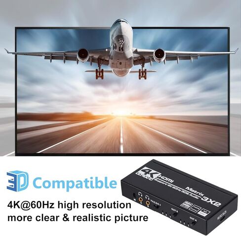 HDMI Matrix 3x2, 4K HDMI Matrix Switch 3 in 2 Out Switcher Splitter Box with EDID Extractor and IR Remote Control, Support Ultra 4K HDR, 4Kx2K@60Hz, 3D/1080P，HDMI 2.0b, HDCP 2.2 in Kuwait