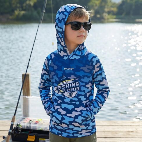 Boys Fishing Shirt UPF 50+ Sun Protection Hooded Shirt, Quick Dry UV Rash Guard Fishing Hoodie for Kids Outdoor in Saudi Arabia