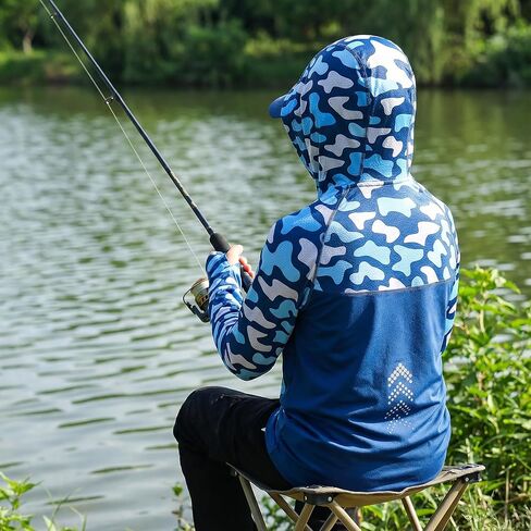 Boys Fishing Shirt UPF 50+ Sun Protection Hooded Shirt, Quick Dry UV Rash Guard Fishing Hoodie for Kids Outdoor in Saudi Arabia