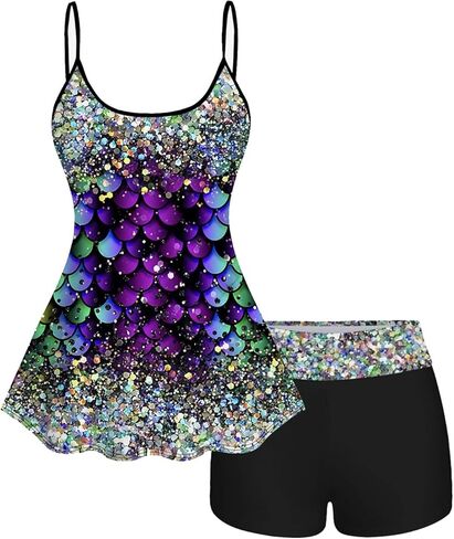 ROSE GAL Women Plus Size Hawaii Two Piece Tankini Swimsuit Set 3D Glitter Mermaid Print Padded Swimwear in Saudi Arabia