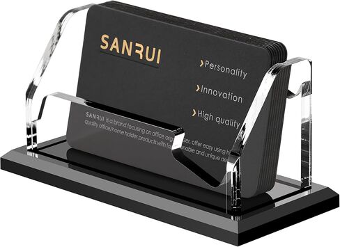 حامل بطاقة عمل أسود من SANRUI للمكتب بفتحة واحدة، حامل بطاقة الاسم الأفقي من الأكريليك الشفاف للنساء والرجال، عرض منظم سطح المكتب لمعرض المكتب المنزلي - سعة 60 بطاقة، حزمة واحدة in Saudi Arabia