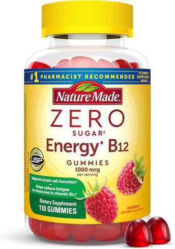 Nature Made Zero Sugar Energy فيتامين B12 علكات 1000 ميكروغرام لكل وجبة، فيتامينات B12، دعم استقلاب الطاقة، 110 علكات خالية من السكر، كمية تكفي 55 يومًا in Saudi Arabia