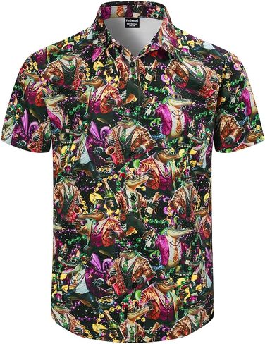 Mardi Gras Shirts for Men Short Sleeve Botton Down Shirt S-4XL in Saudi Arabia
