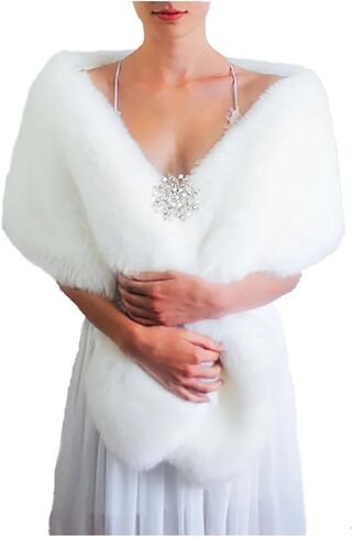 Yalice Women's Wedding Faux Fur Shawl and Wrap Bridal Fur Stole Fur Scarf for Bride and Bridesmaids in Saudi Arabia