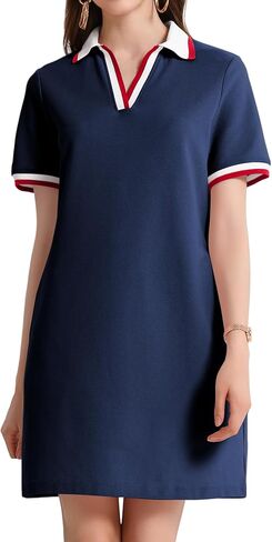 PEHMEA Women's Polo Dress Collared Short Sleeve V Neck Golf Tennis Casual Mini Summer Shirt Dresses with Pockets in Saudi Arabia