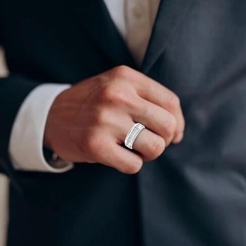 ARCHMAN 10K Solid White Gold, Mens Wedding Band, 1/2 CTW Round Cut Lab Grown Diamond Engagement Ring, Anniversary Band/Ring, Mens Jewelry Size - 10.5 in Saudi Arabia