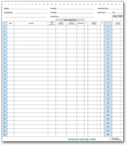 Accounts Payable Vendor Ledger 9 1/2 x 11" Qty 25 in Saudi Arabia