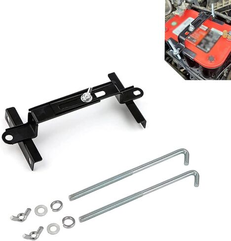 طقم تثبيت بطارية قابل للتعديل، مشابك عرضية للبطارية شديدة التحمل ومقاومة للصدأ مع مسامير J مقاس 10.63 بوصة/27 سم، عالمية للسيارات والشاحنات وسيارات الدفع الرباعي (أسود) in Kuwait