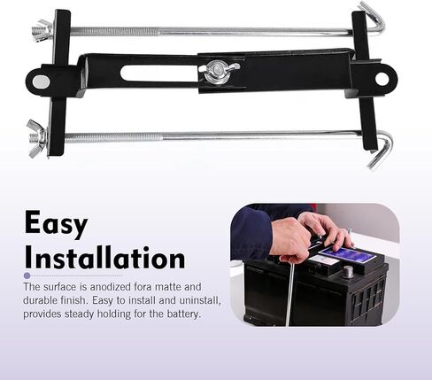 طقم تثبيت بطارية قابل للتعديل، مشابك عرضية للبطارية شديدة التحمل ومقاومة للصدأ مع مسامير J مقاس 10.63 بوصة/27 سم، عالمية للسيارات والشاحنات وسيارات الدفع الرباعي (أسود) in Kuwait