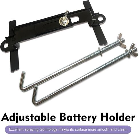 طقم تثبيت بطارية قابل للتعديل، مشابك عرضية للبطارية شديدة التحمل ومقاومة للصدأ مع مسامير J مقاس 10.63 بوصة/27 سم، عالمية للسيارات والشاحنات وسيارات الدفع الرباعي (أسود) in Kuwait