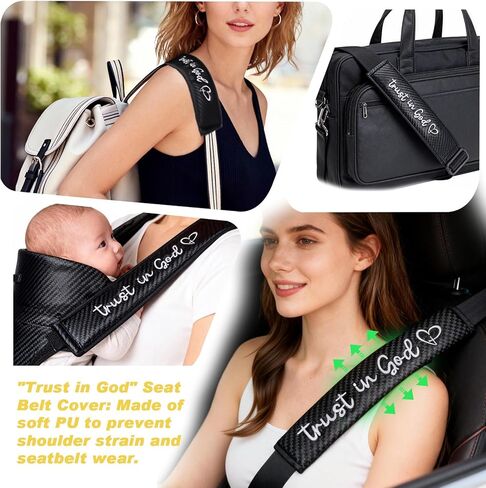 الثقة في الله أغطية أحزمة الأمان (2 قطعة) + ملصقات مرآة الرؤية الخلفية (4 قطع) + قلادة صليب يسوع، ملحقات السيارة المسيحية الداخلية للرجال والنساء، هدايا السائق الجديدة هدايا الكنيسة المعمودية الدينية المسيحية in Kuwait