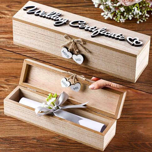 Thyle Mr & Mrs Wedding Certificate Holders Wooden Marriage License Keepsake Box with Bow and Magnetic Buckle Wedding Certificate Storage Box Gifts for Newlyweds Couples Gift in Saudi Arabia