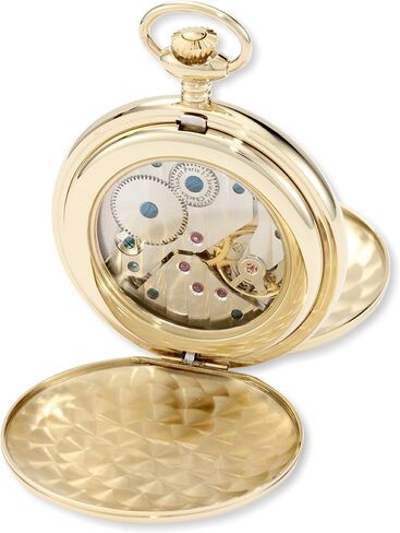 Charles-Hubert, Paris 3907-GR Premium Collection Gold-Plated Stainless Steel Polished Finish Double Hunter Case Mechanical Pocket Watch in Saudi Arabia