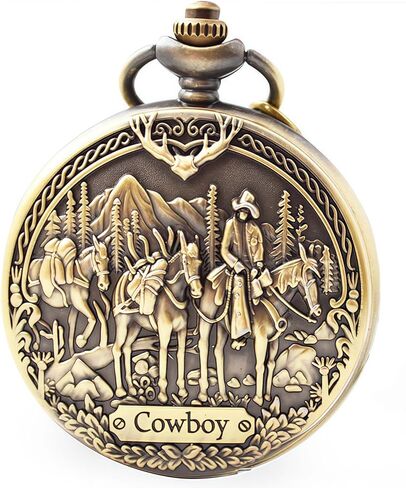 Pocket Watch Engraved Cowboys Arabic Numerals Quartz with Chain Gifts in Kuwait