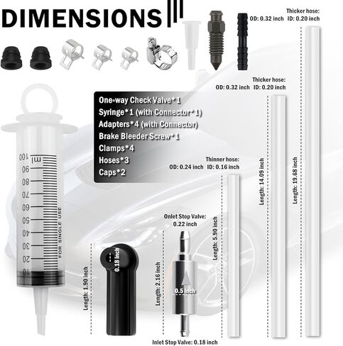 Brake Bleeder Kit,Brake Bleeder Hose One Way Check Valve Kit with Hose/100ml Syringe/Adapters/Clamps/Screws/Caps,Professional Brakes Fluid Bleeders Kits for Cars,Trucks,Motorcycles in Kuwait