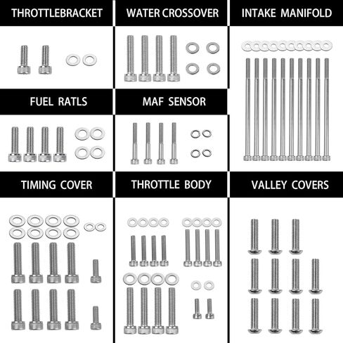 طقم تثبيت مسمار وحشية المحرك من الفولاذ المقاوم للصدأ - متوافق مع 98-02 Camaro Firebird Trans Am & 04 GTO (خانق كابل LS1/LS6 3-Bolt) in Kuwait