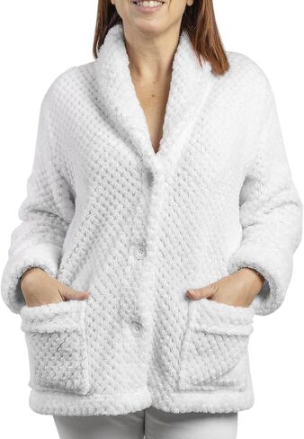 Women’s Fleece Bed Jacket, Bed Jacket for Women with Front Pockets, Button Front, Cozy Lounge Wear for Sleeping in Saudi Arabia