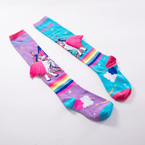SOLILOQUY 5-10T Kids Girls Knee High Socks Crazy Cosplay Little Girls Funny Animal Print Two Toned Long Socks with 3D Wings in Saudi Arabia