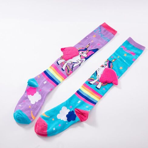 SOLILOQUY 5-10T Kids Girls Knee High Socks Crazy Cosplay Little Girls Funny Animal Print Two Toned Long Socks with 3D Wings in Saudi Arabia