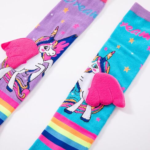 SOLILOQUY 5-10T Kids Girls Knee High Socks Crazy Cosplay Little Girls Funny Animal Print Two Toned Long Socks with 3D Wings in Saudi Arabia