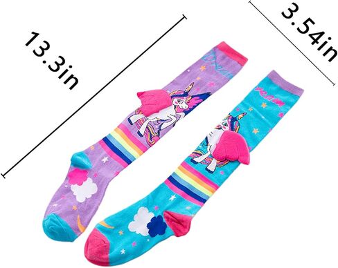 SOLILOQUY 5-10T Kids Girls Knee High Socks Crazy Cosplay Little Girls Funny Animal Print Two Toned Long Socks with 3D Wings in Saudi Arabia