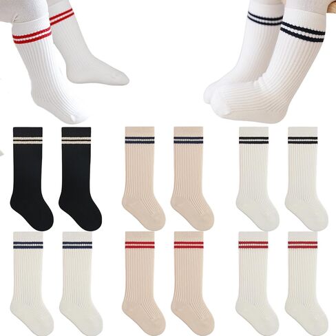 Baby Knee High Socks Girl Boy Infant Toddler Newborn Cotton Seamless Kids Uniform Tube Stockings Socks 6 Pairs in Saudi Arabia